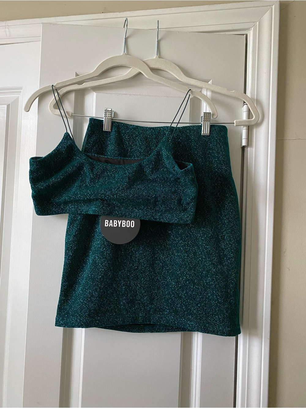 Babyboo Sparkle Emerald Green Two-Piece Skirt Set